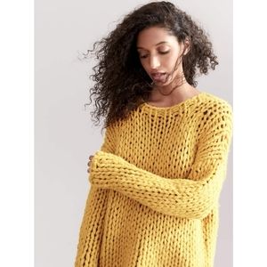 EILEEN FISHER Alpaca Blend Hand Knit Chunky Sweater Gold L/XL
